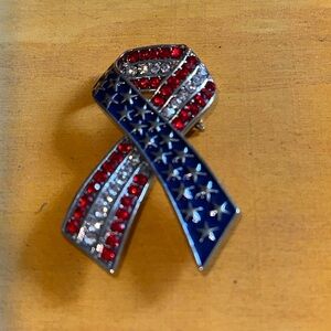 Patriotic Red, White and Blue Silver Ribbon Brooch